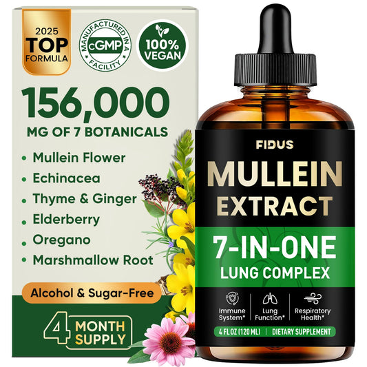 Bottle of Fidus Mullein Drops – 4 oz with herbal ingredients and label