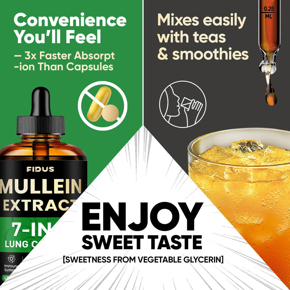 No artificial dyes badge on Fidus Mullein Drops packaging