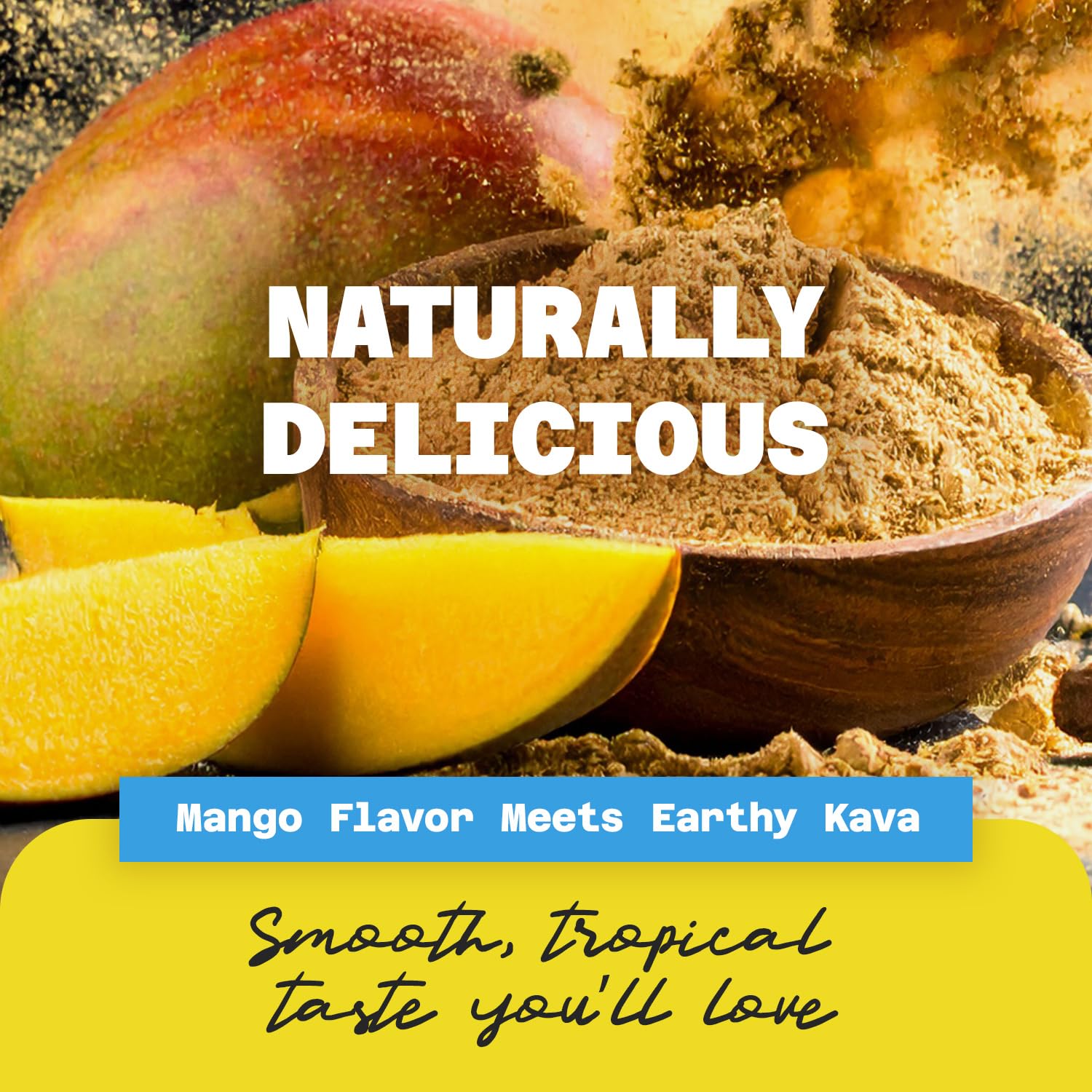 Ingredients panel showing 100% dehydrated kava juice