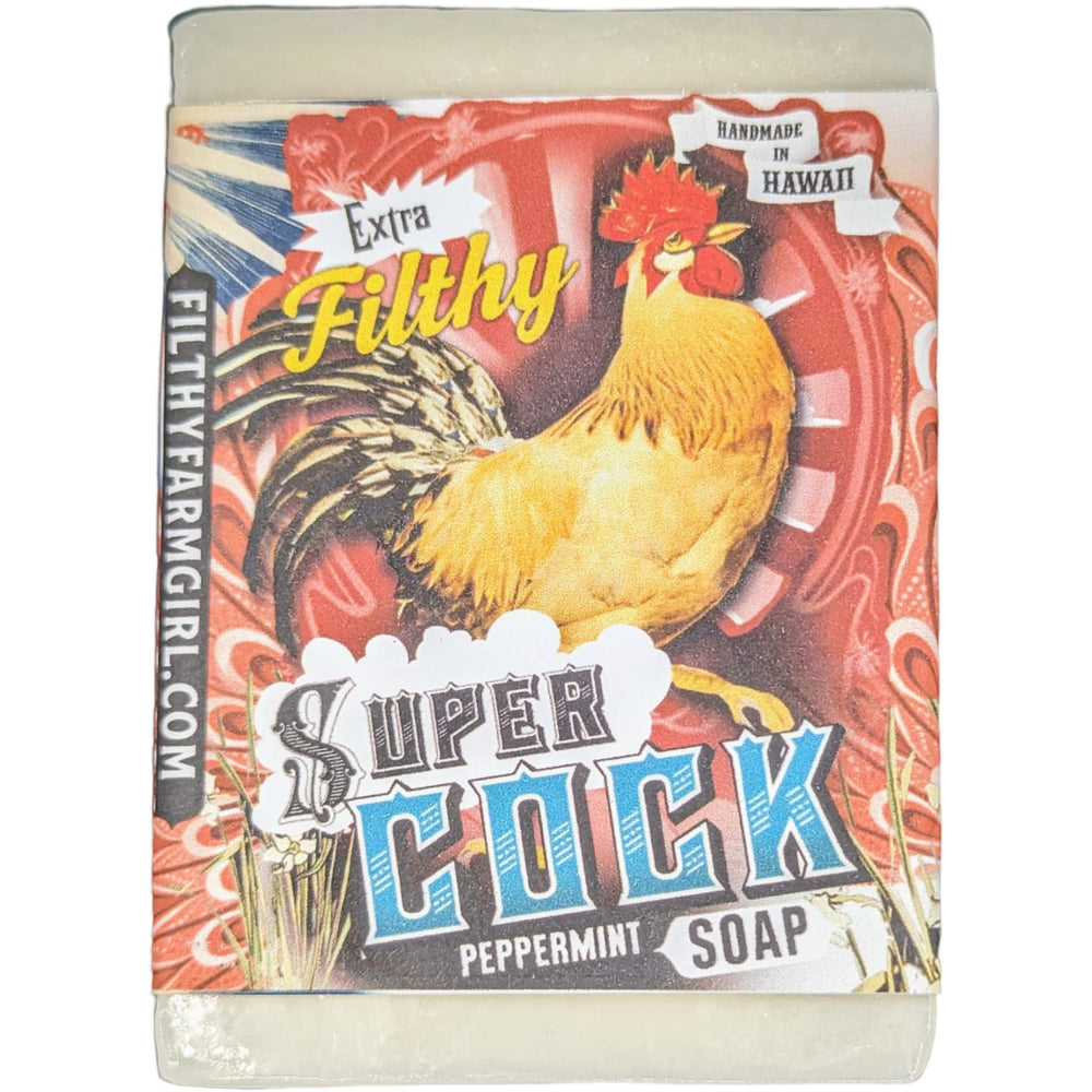 Filthy Farmgirl Super Cock Soap Enhanced packaging highlights peppermint edition and eco-friendly materials.