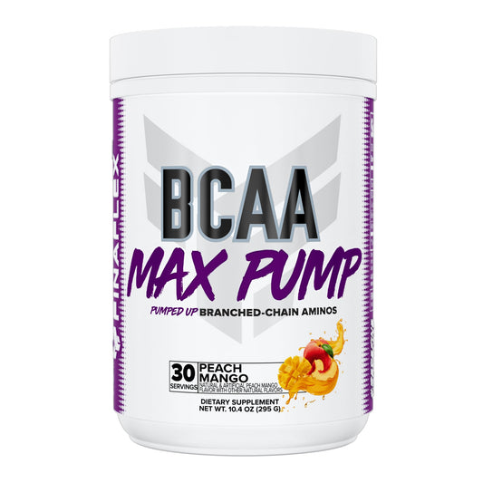 Front label of FINAFLEX BCAA MAX PUMP Peach Mango 10.4 oz
