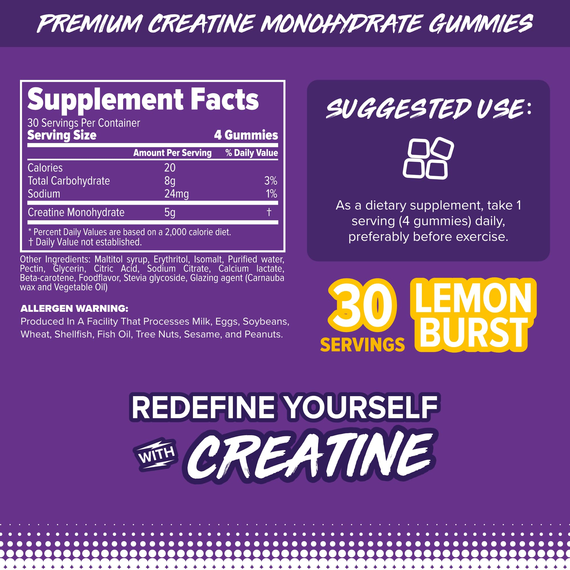 Front label of FINAFLEX Creatine Gummies Lemon Burst