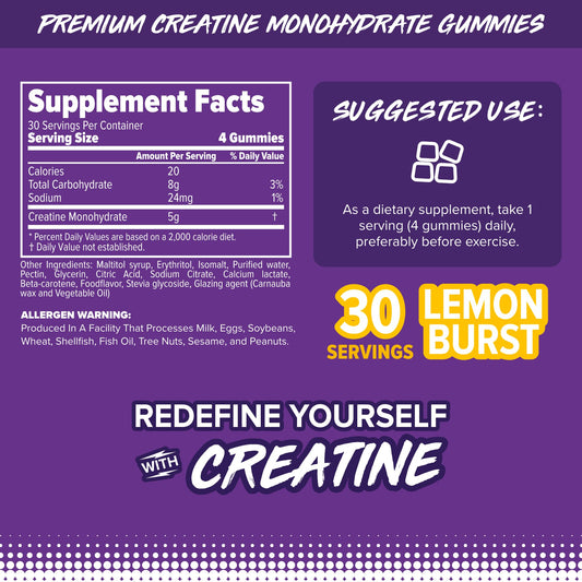 Front label of FINAFLEX Creatine Gummies Lemon Burst