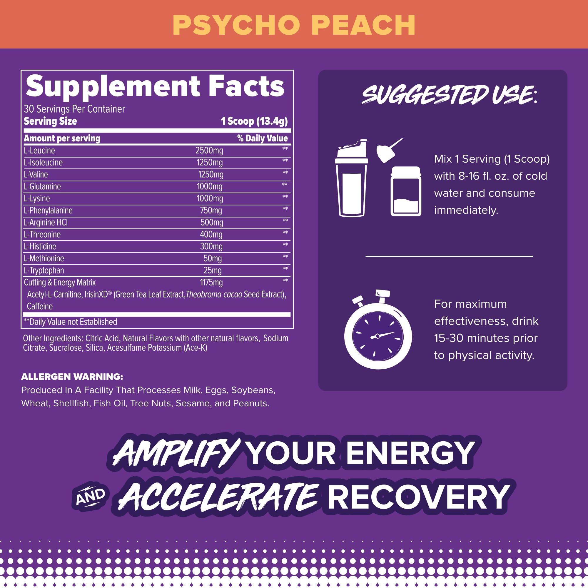 Serving scoop and dosage information for FINAFLEX EAA Psycho Peach