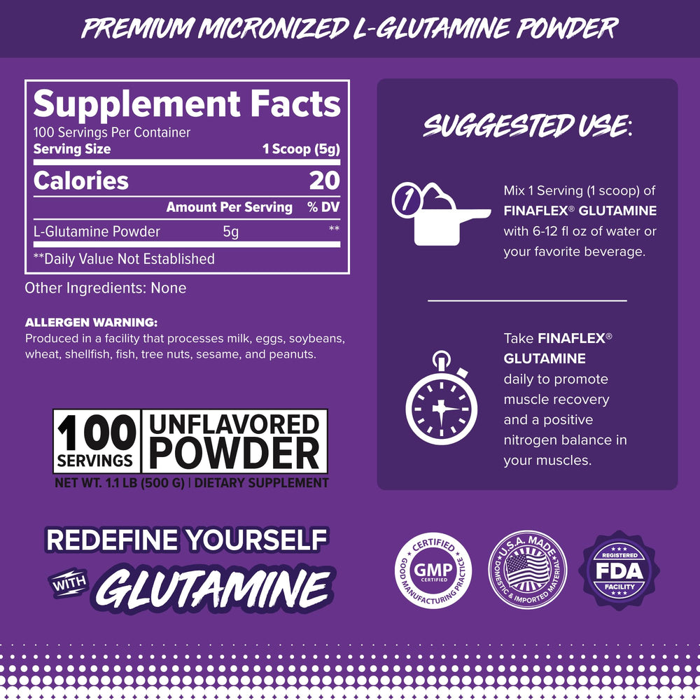 Glutamine powder scoop with FINAFLEX branding