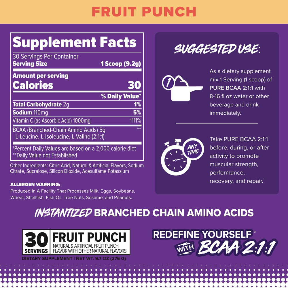FINAFLEX Pure BCAA 2:1:1 Fruit Punch label with 2:1:1 ratio