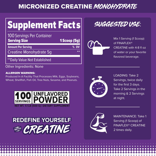 FINAFLEX Pure Creatine Monohydrate 500g bottle side view