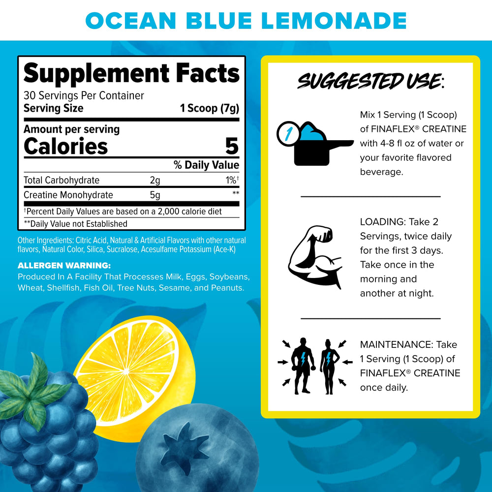 FINAFLEX Pure Creatine + Calypso Ocean Blue Lemonade label front