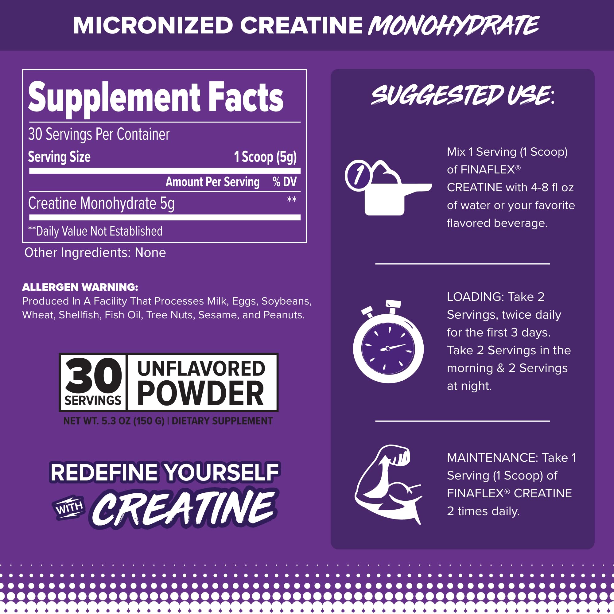 FINAFLEX Pure Creatine Unflavored bottle back label