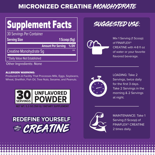 FINAFLEX Pure Creatine Unflavored bottle back label