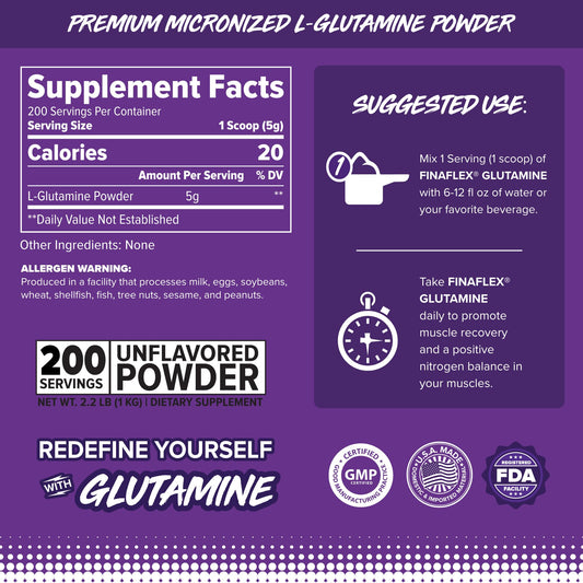 FINAFLEX Pure Glutamine Unflavored 2.2 lbs back panel