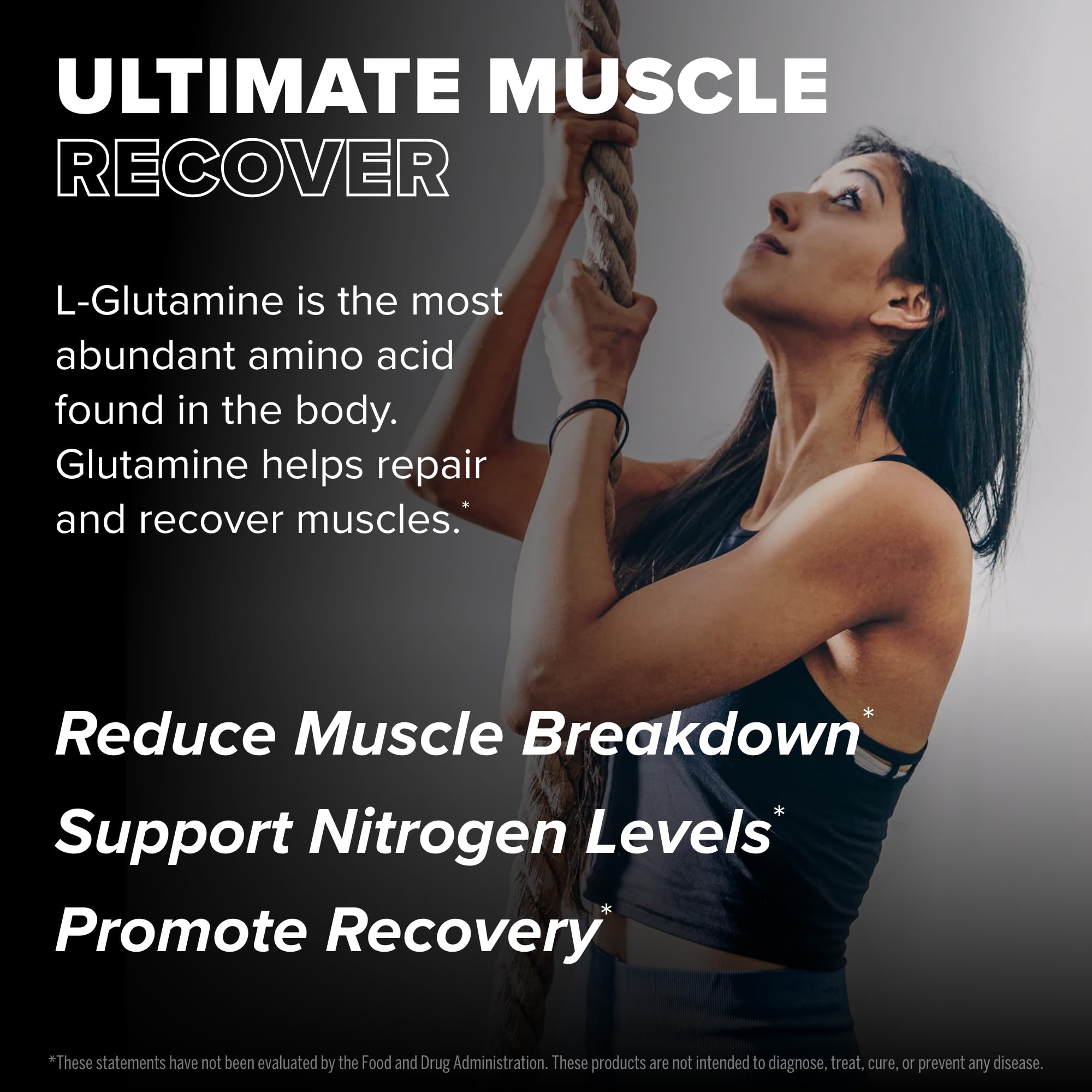 Unflavored L-glutamine powder container and label