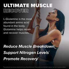 Unflavored L-glutamine powder container and label