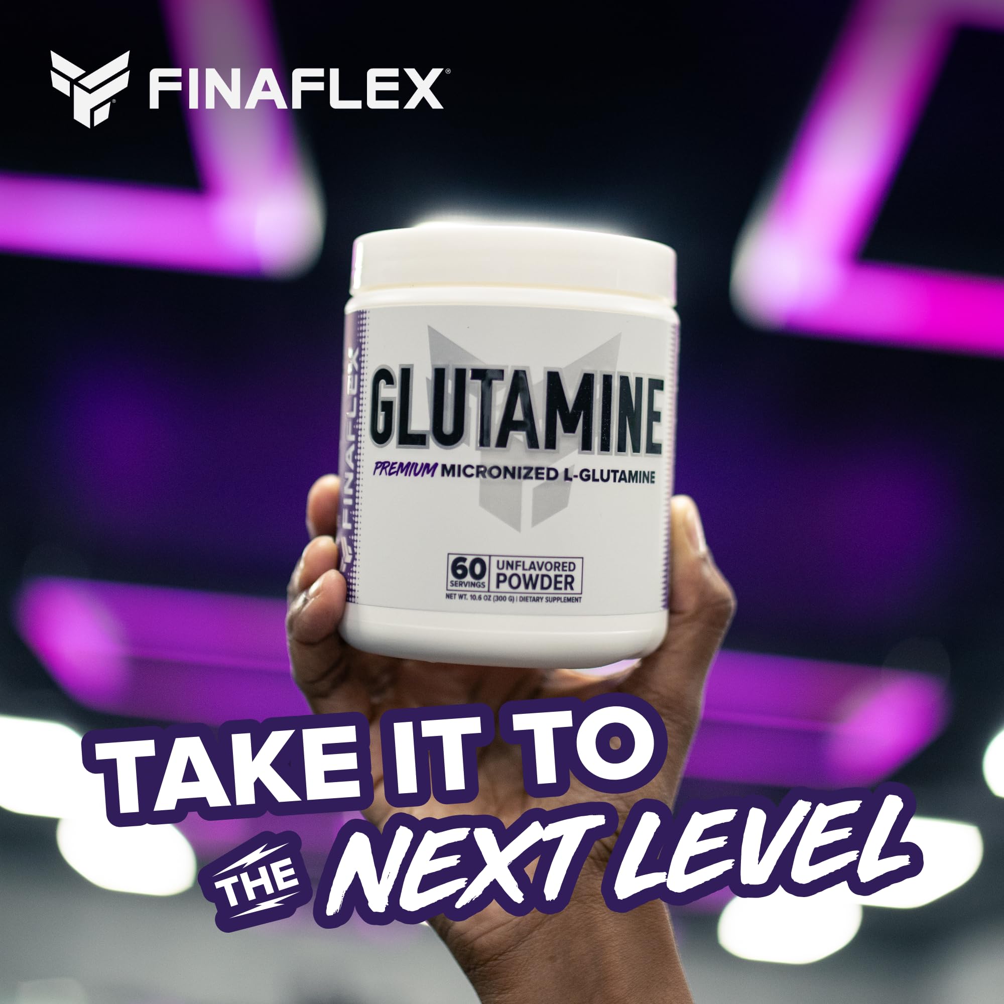 Back of FINAFLEX glutamine bottle with GMP-Certified branding