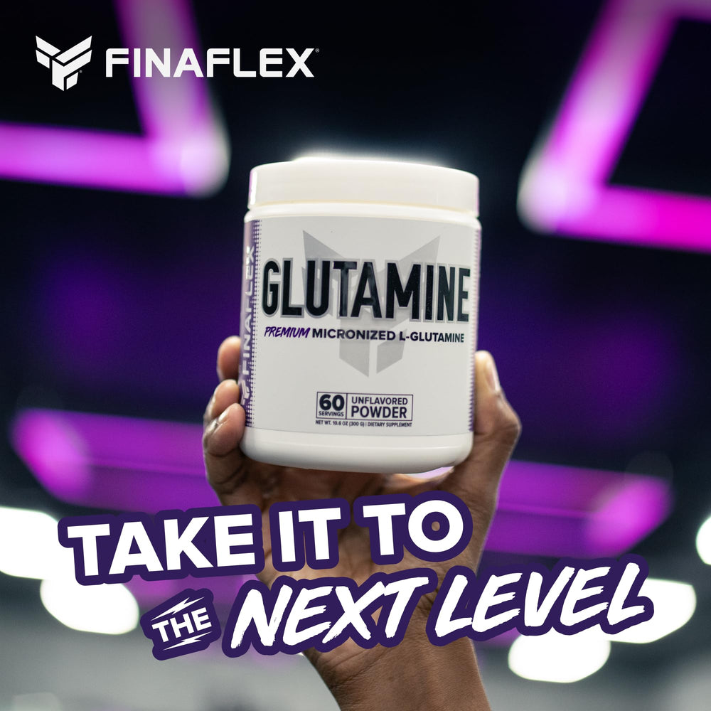 Back of FINAFLEX glutamine bottle with GMP-Certified branding