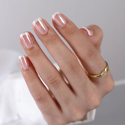Findigit French Tip press-on nails in short chrome square for salon-style nails