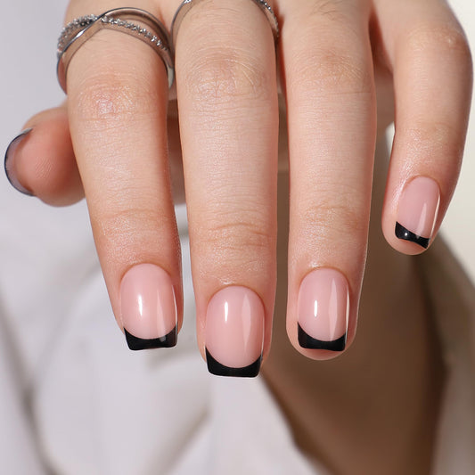 Findigit French tip nails, square black, for quick salon-style results at home.