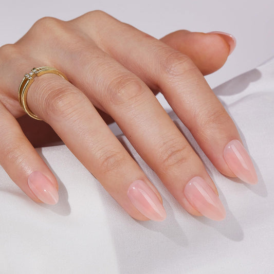 Findigit Short Almond Jelly press-on nails ready for quick home application