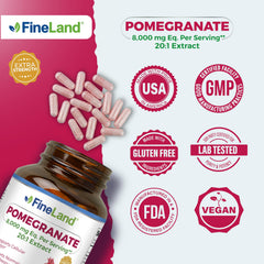 Vegan capsules packaged for FineLand Pomegranate Extract