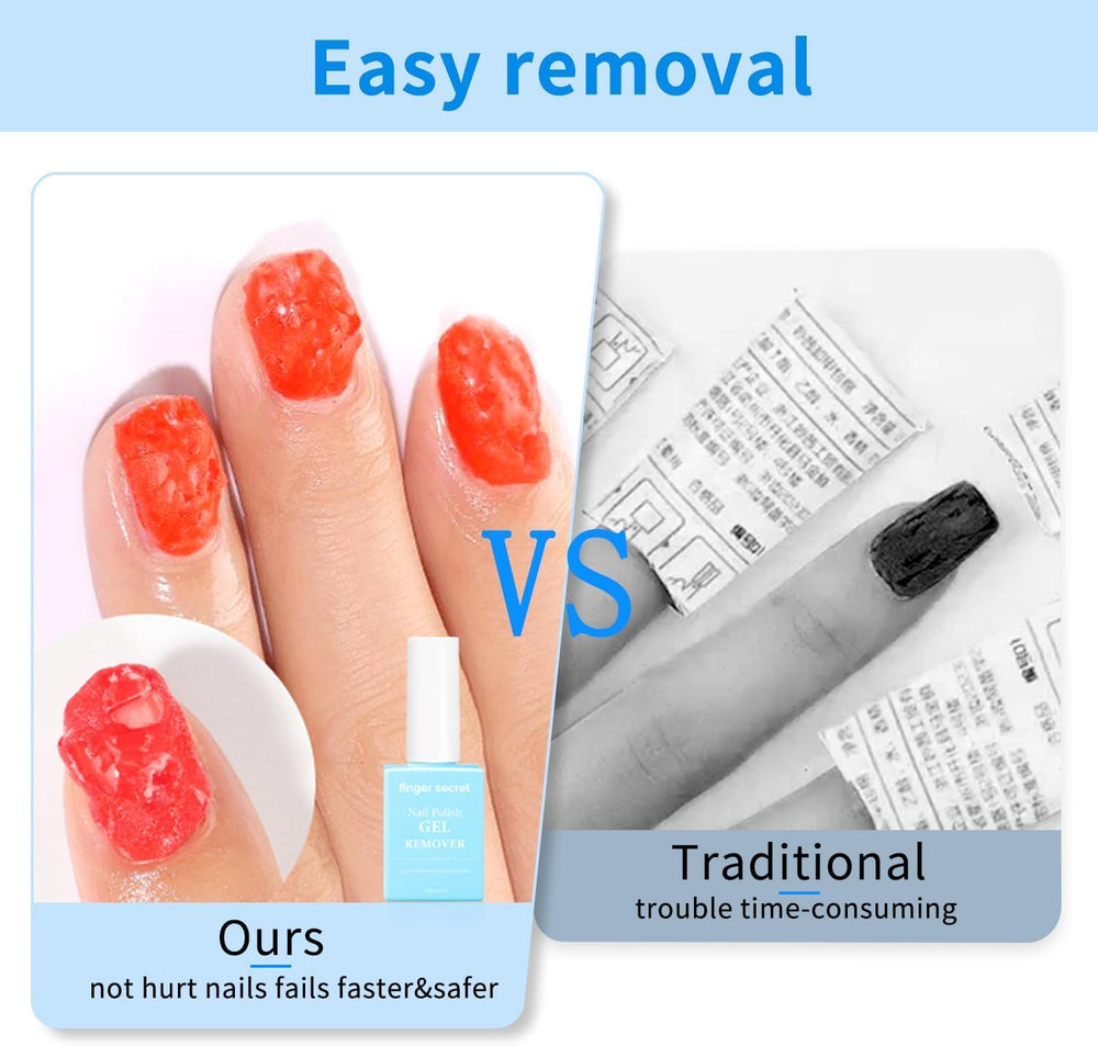 Finger Secret gel remover in action dissolves gel polish smoothly.
