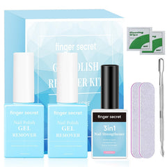 Finger Secret Gel Remover Kit bottle close-up for quick gel removal.