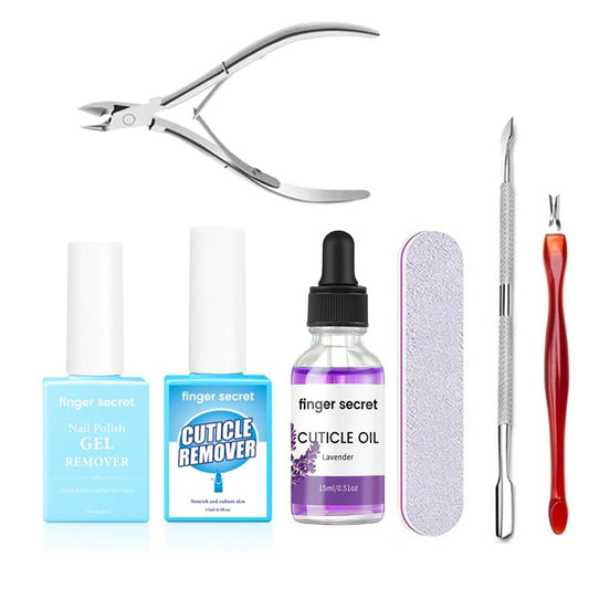 Finger Secret remover bottle pour enables quick gel polish removal.