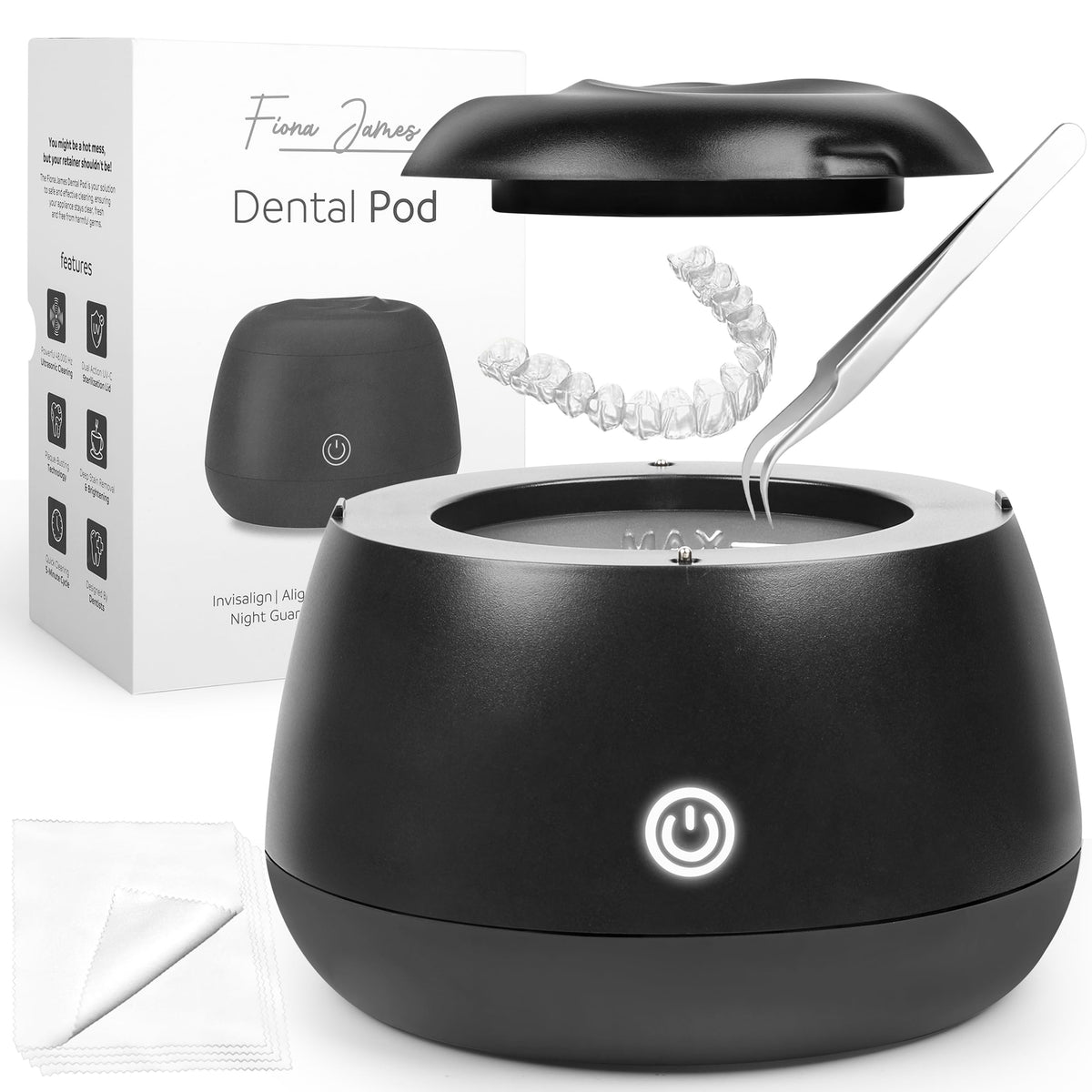 Fiona James 48kHz Ultrasonic Retainer Cleaner with UV - Black (hero image)