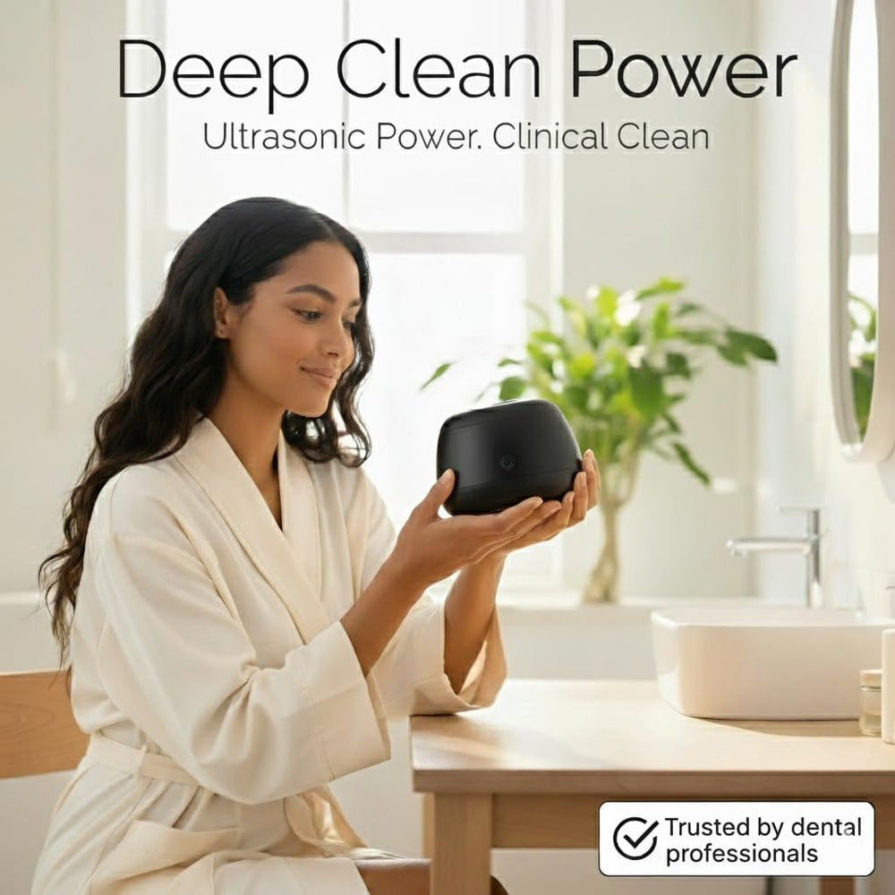 Compact portable design of Fiona James ultrasonic cleaner in black