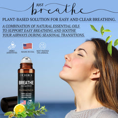 Close-up of roll-on applicator on Breathe blend bottle