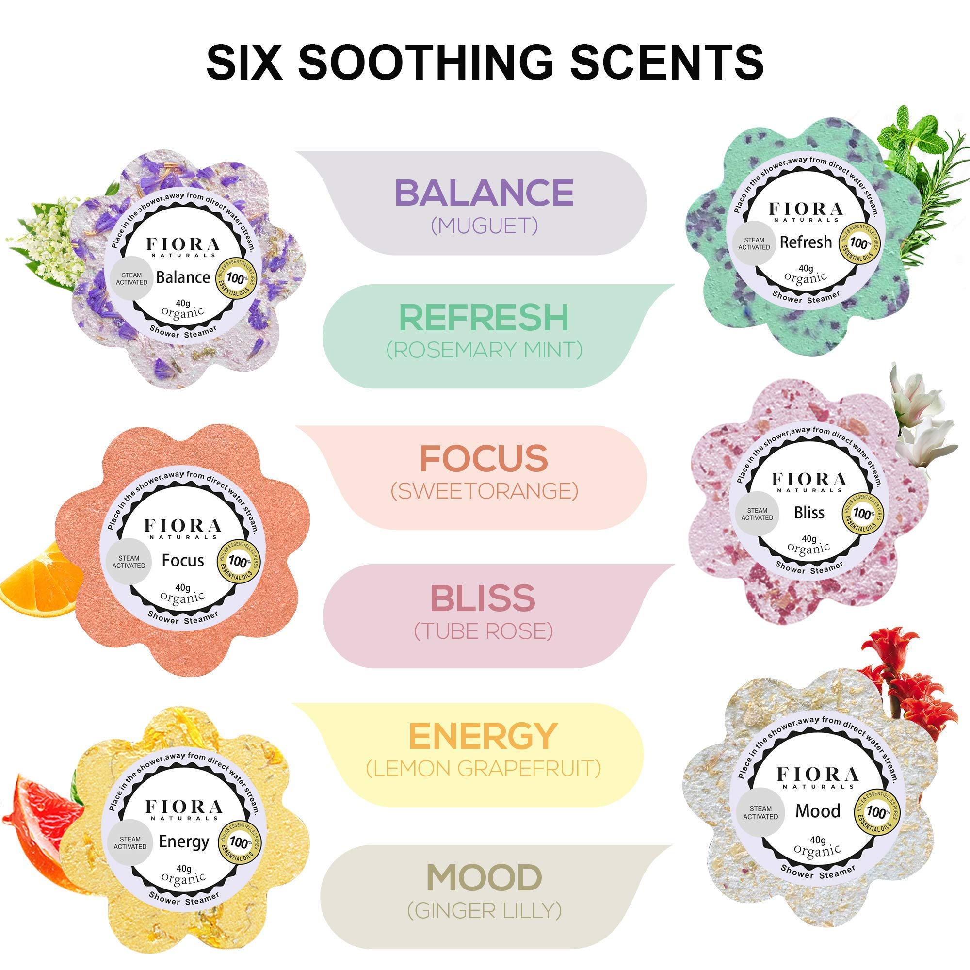 Fiora Naturals gift-packaging ready shower bombs for gifting and self-care.