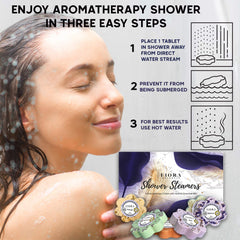 Fiora Naturals steam-release image showing vapor lifting in shower for mood lift.