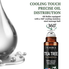 Close-up of tea tree oil roll-on applicator showing soothing blend