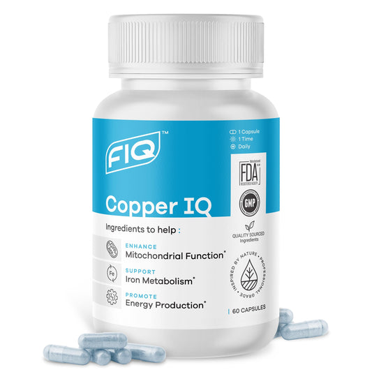 FIQ Copper IQ 60-Capsule bottle - Copper bisglycin ate chelated supplement for energy and mitochondrial support