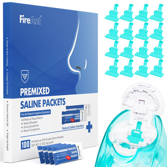 FireAnt 100 saline packets in aluminum foil packaging for freshness and portability.