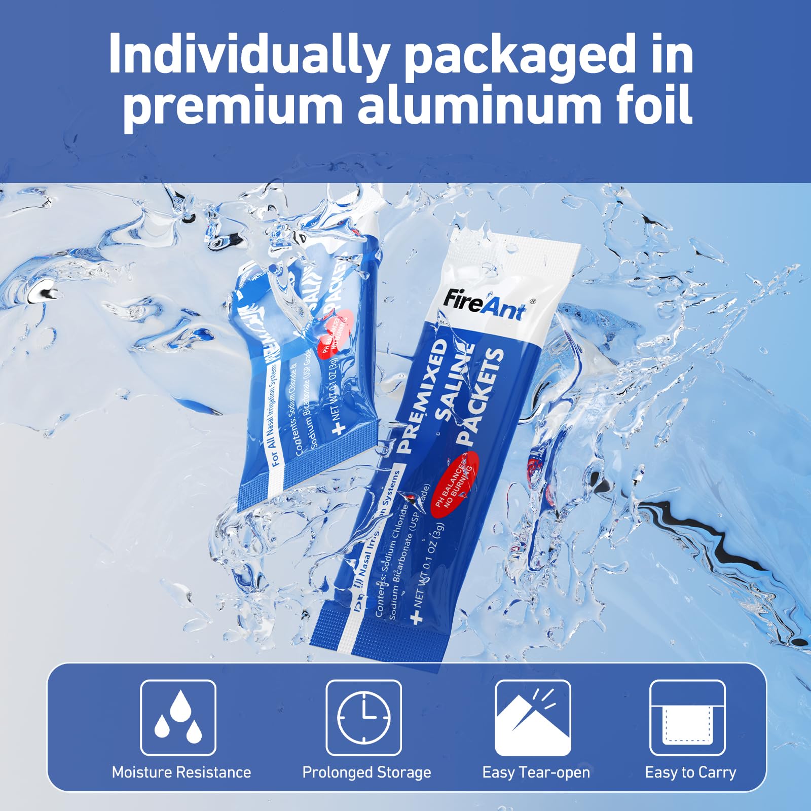 FireAnt pharmaceutical grade saline with high purity ensures safe rinses.