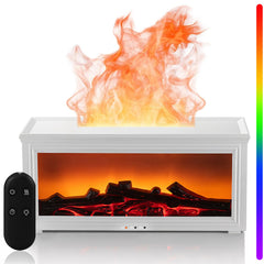 White fireplace essential oil diffuser with 7-color flame lighting