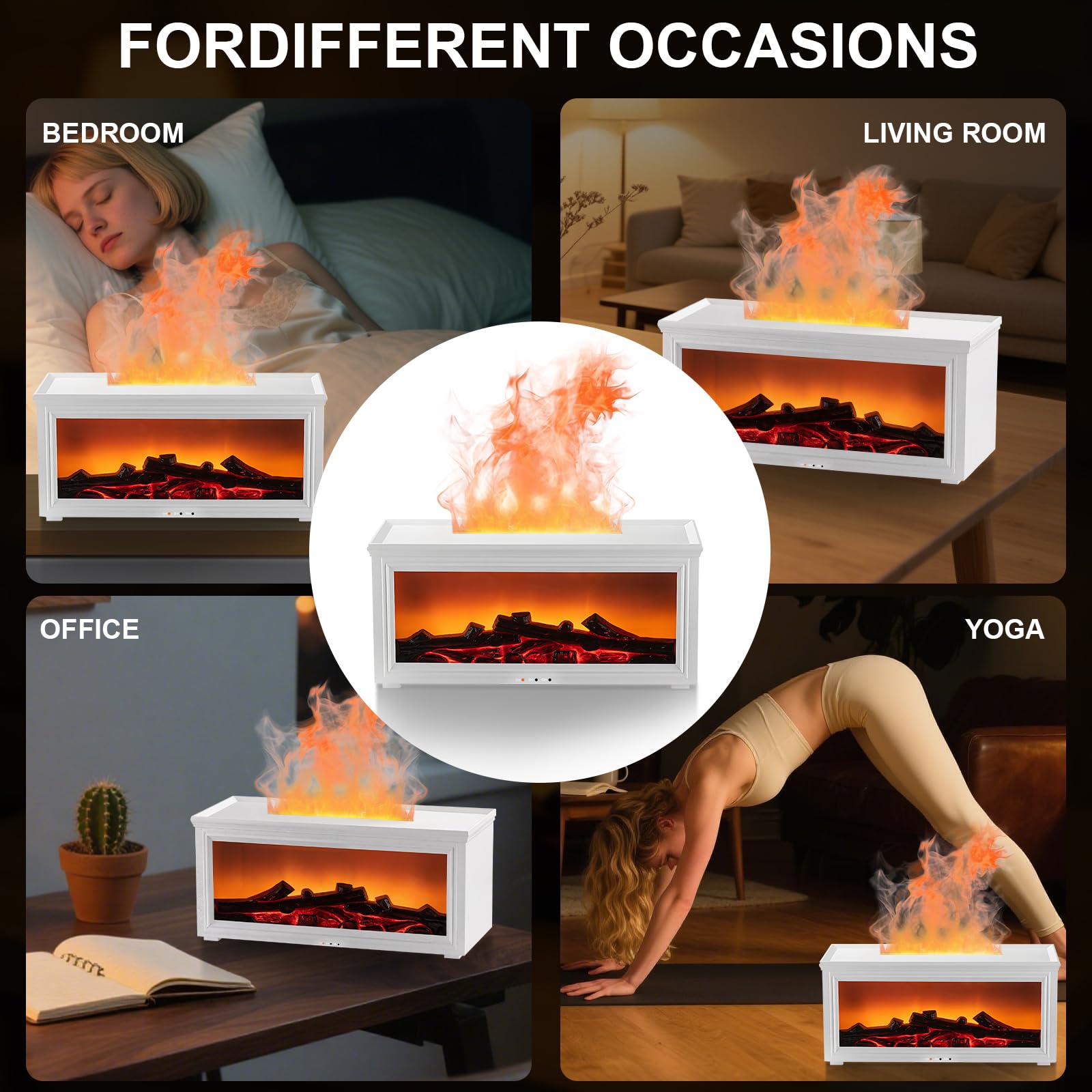 Diffuser in a calm yoga space with ambient lighting