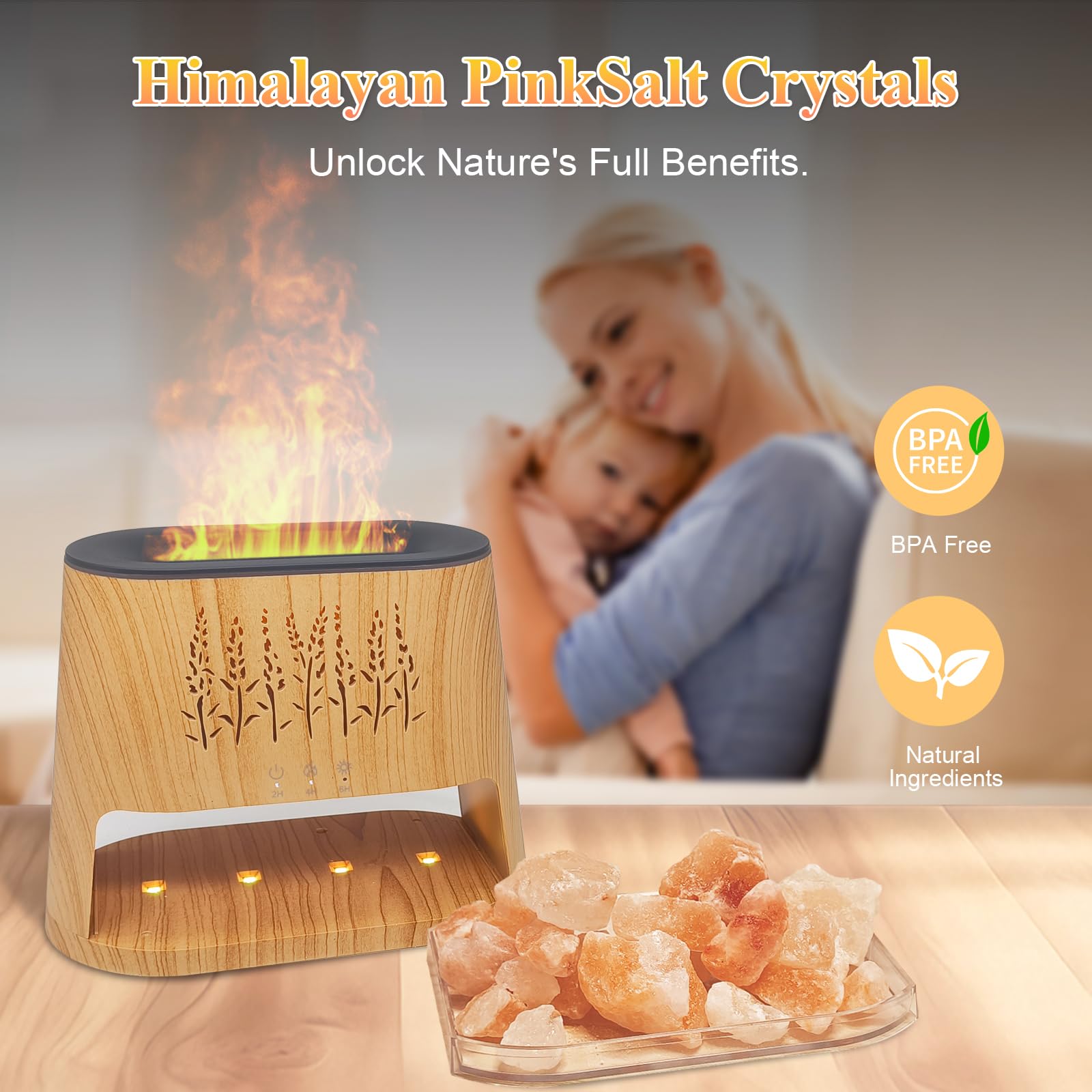 Himalayan salt lamp with warm glow