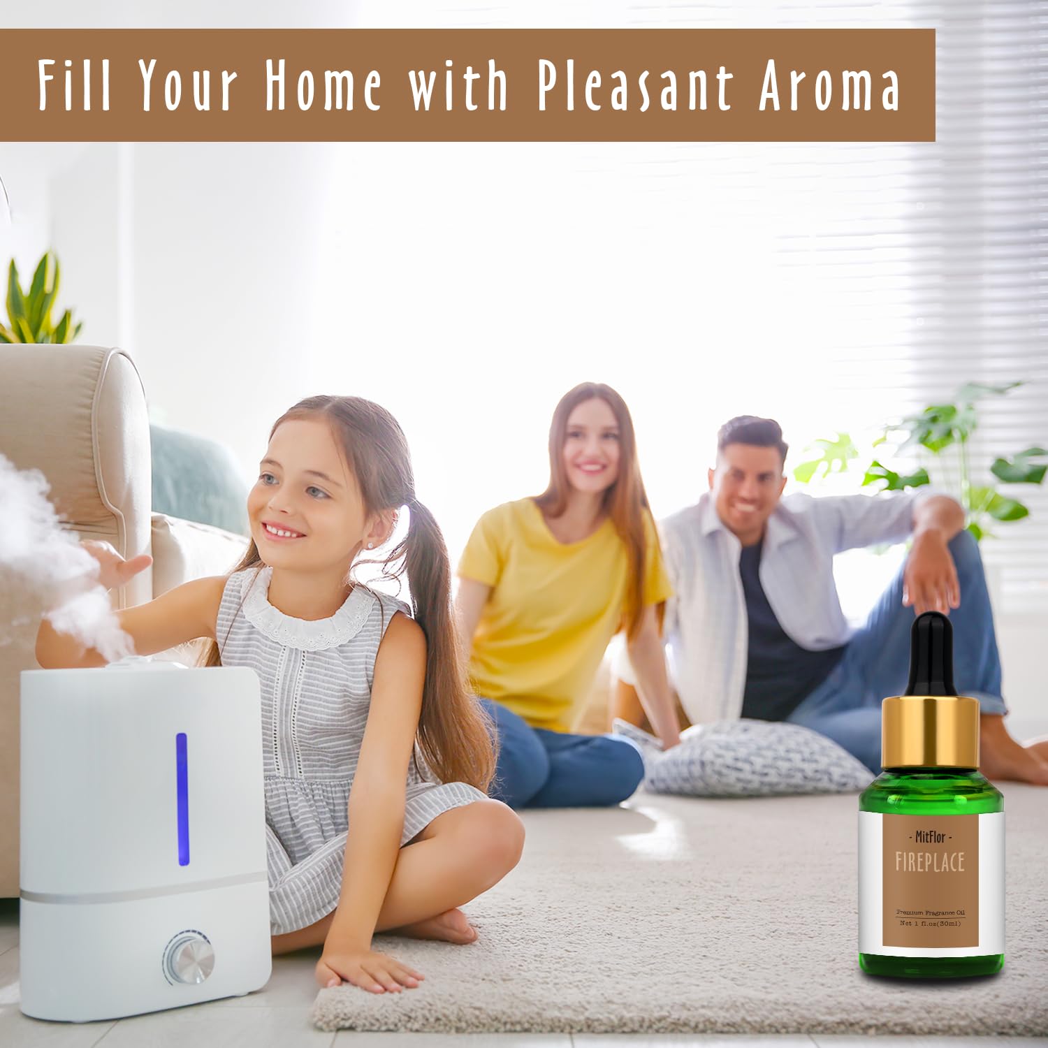 Diffuser with warm fireplace scent using MitFlor oil