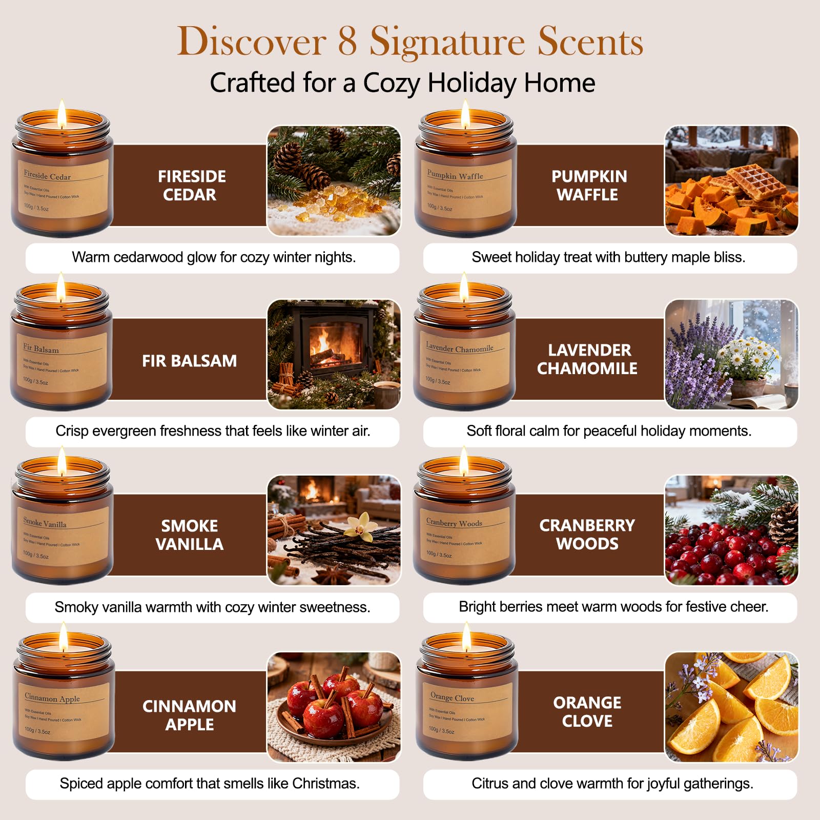 Fireside Cedar scented candle in amber jar
