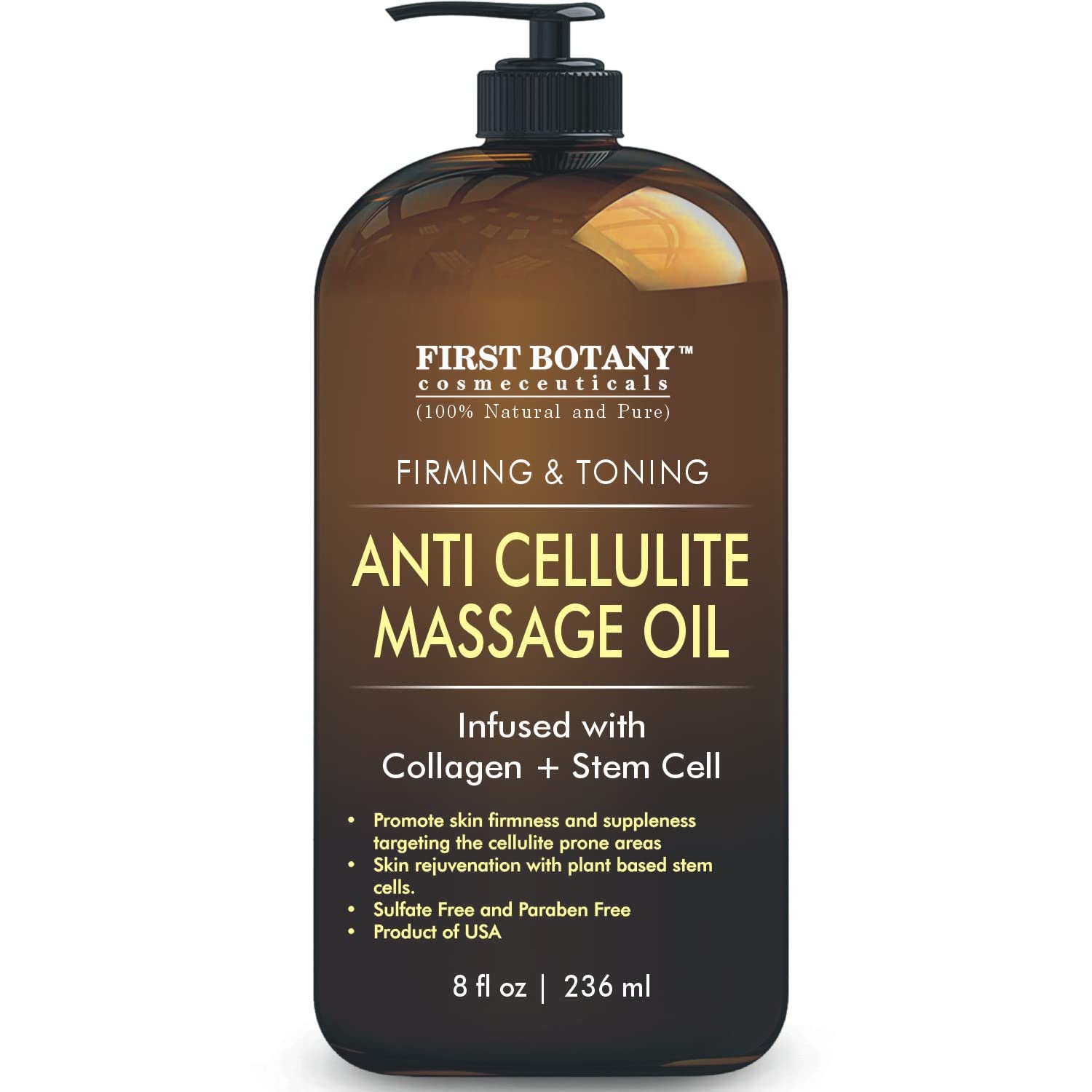 Front view of First Botany Anti-Cellulite Massage Oil 8 oz bottle