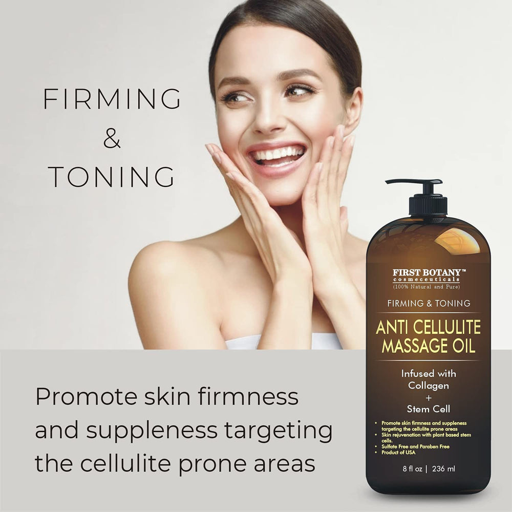 Application of First Botany Anti-Cellulite Massage Oil being massaged into skin