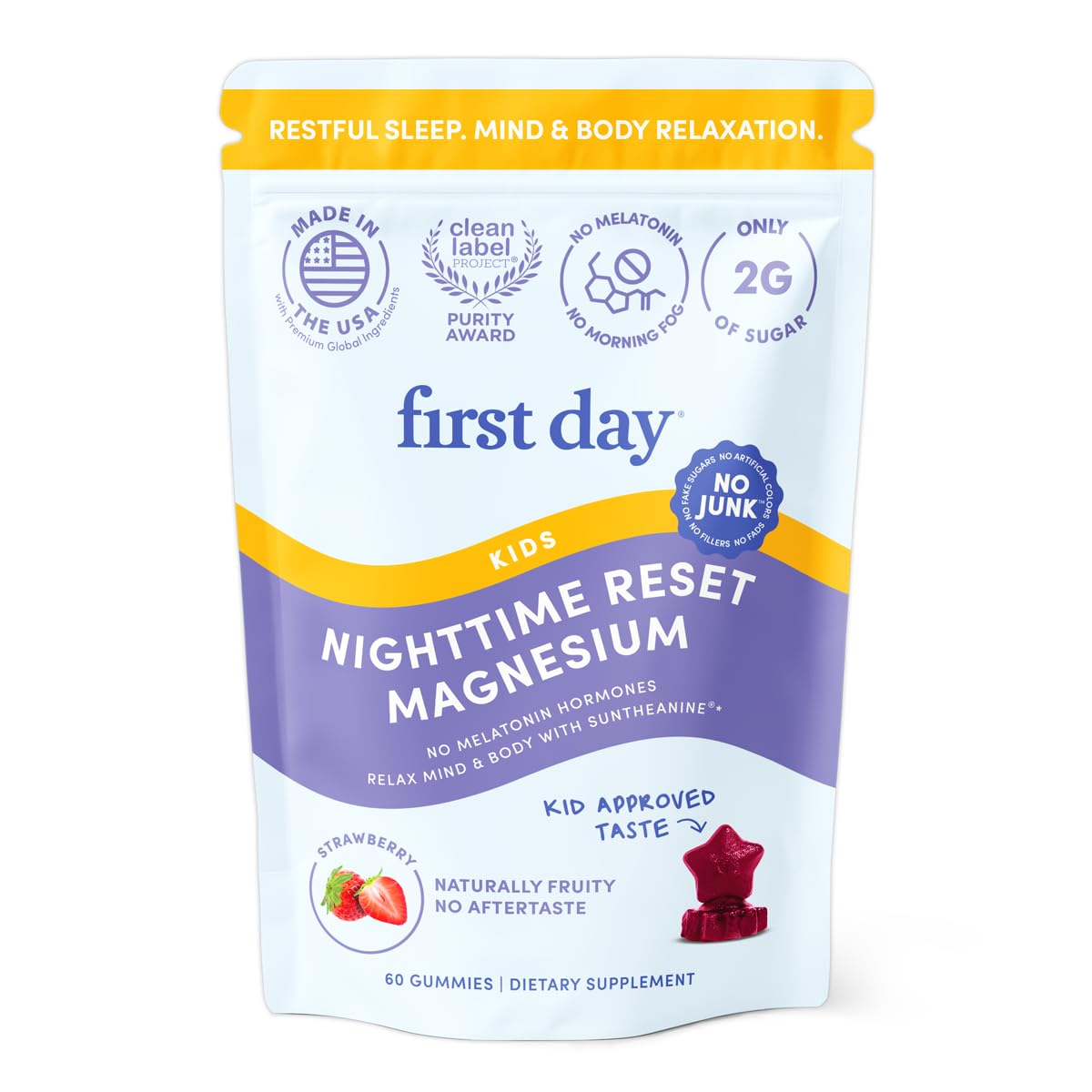 First Day Kids Magnesium Citrate Gummies Strawberry flavor bottle – front view