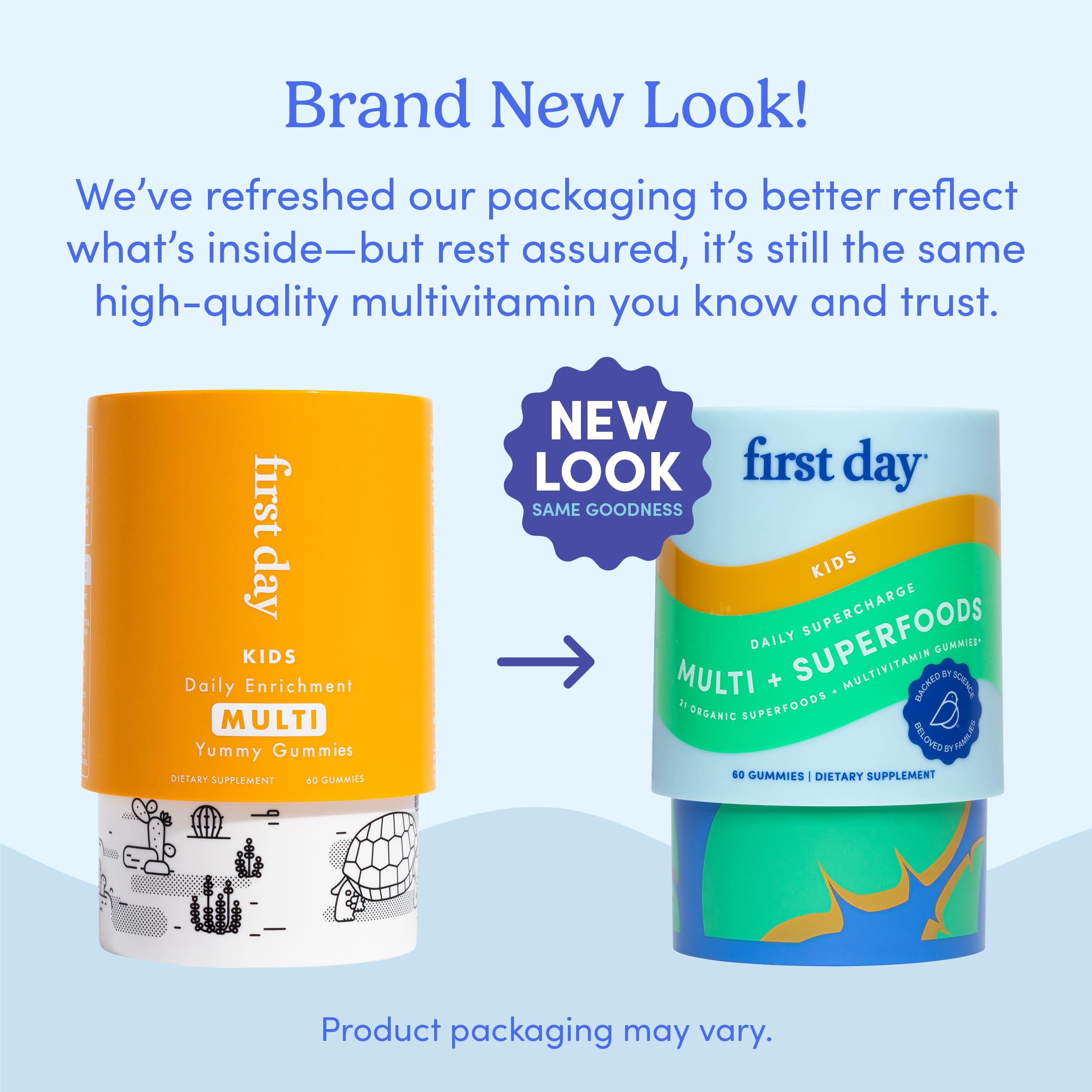 Packaging variations notice for First Day Kids Multivitamin Gummies