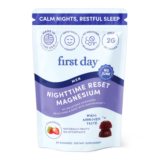 Hero image: First Day Nighttime Reset Magnesium Gummies bottle