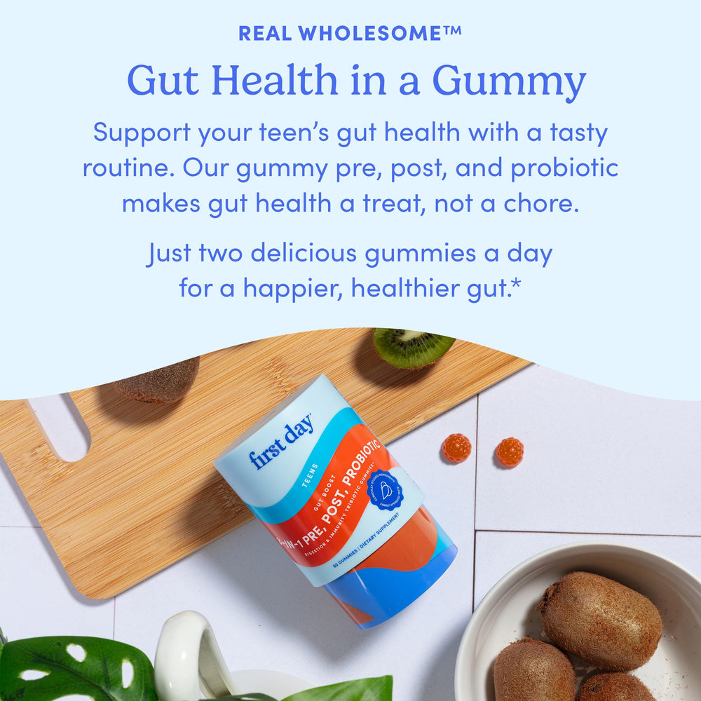 First Day Teens allergen-free-formula image emphasizes clean label quality.