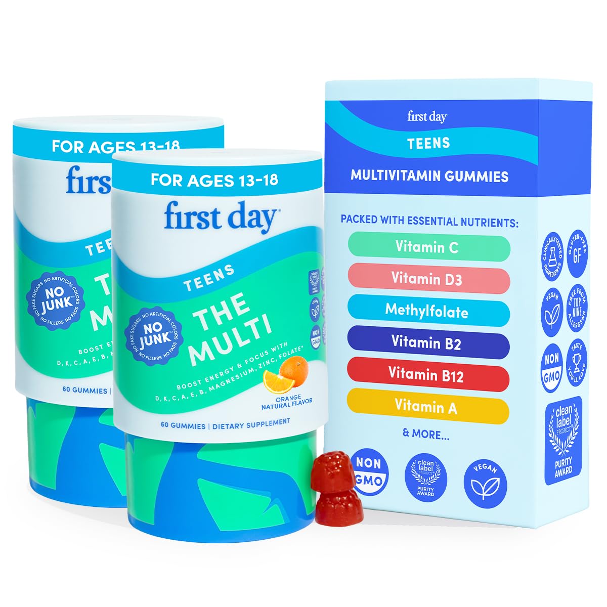 Bottle of First Day Vitamins for Teens with label