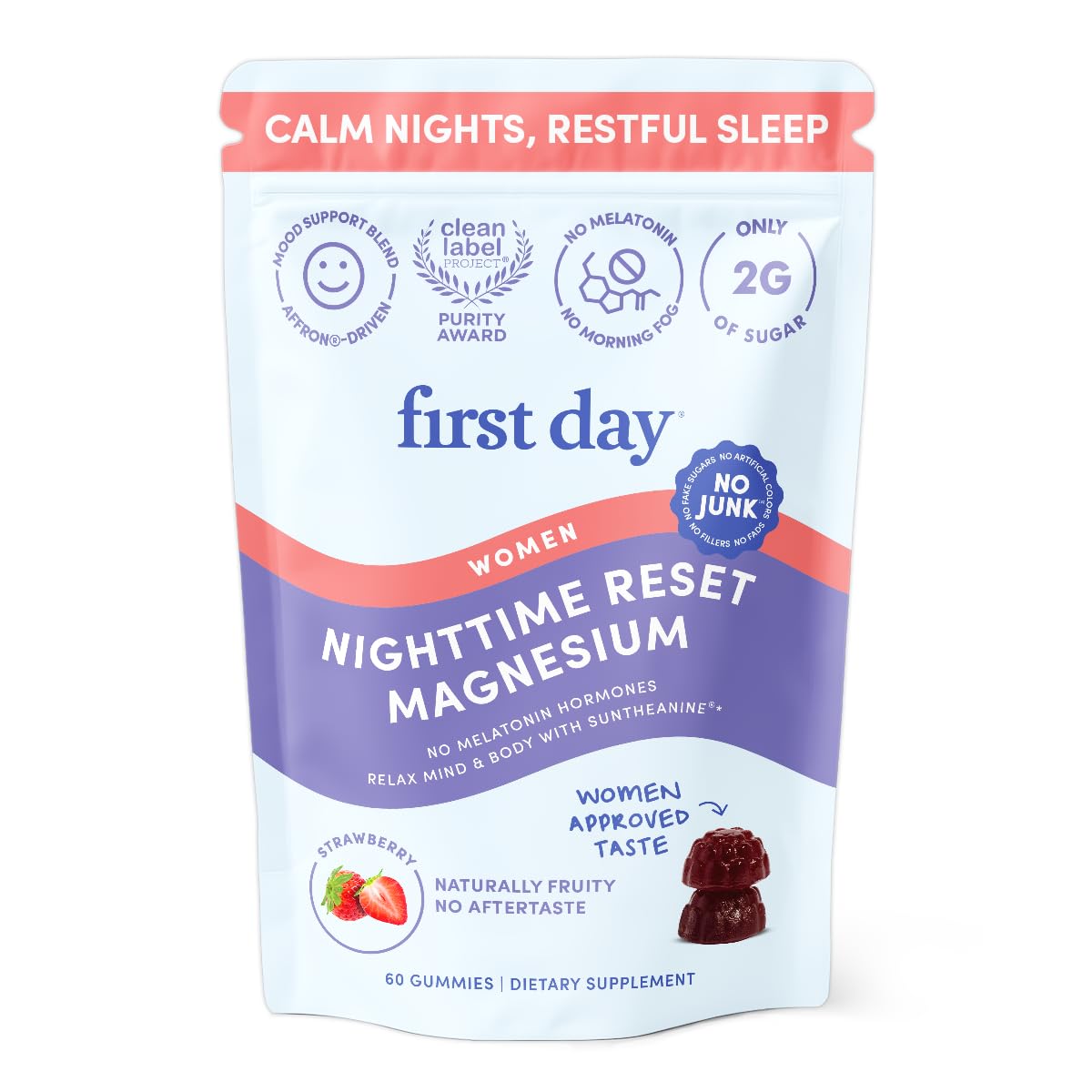 First Day Women's Nighttime Reset bottle for a calm bedtime routine