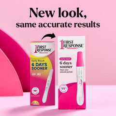 Back view of FIRST RESPONSE 3-count pregnancy test pack