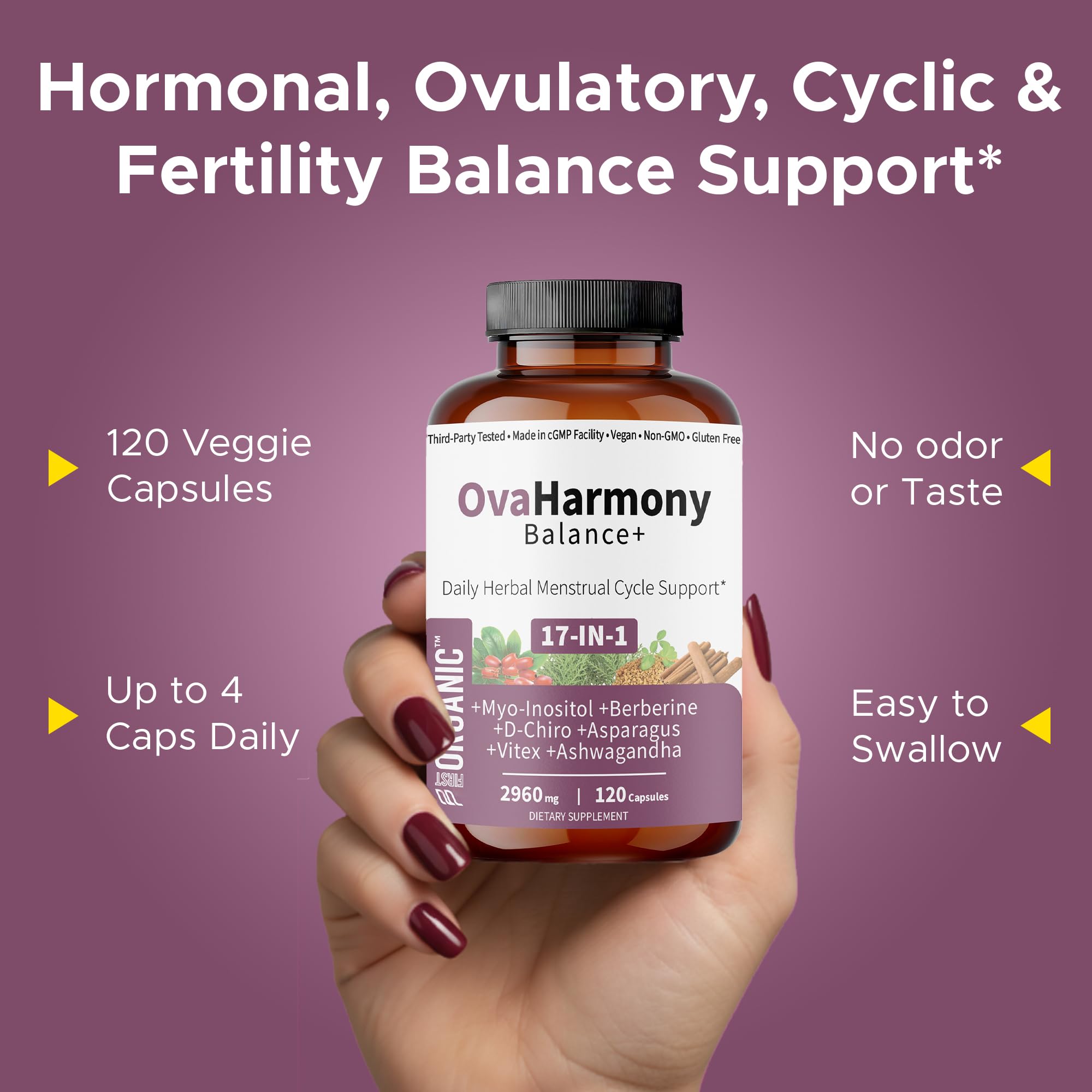 Visual showing daily use of OvaHarmony Balance+ supplement